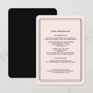 Informações Blush Rosa   Cartão de Detalhes de Casamento Preto