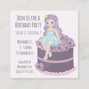 Informações Bonita princesa sentada no cartão de aniversário