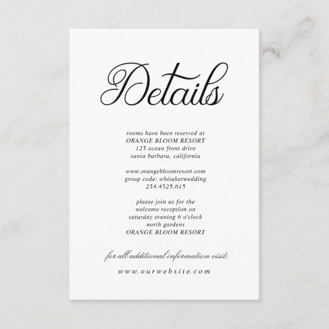 Informações Caligrafia Elegante ⎥ Cartão de Detalhes Incluso (Frente)