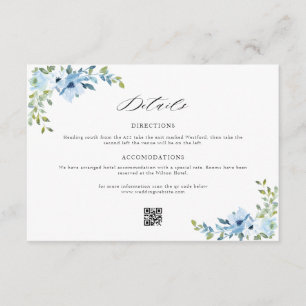 Informações cartão azul floral de detalhes do casamento