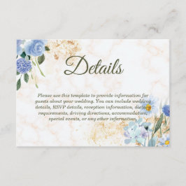 Informações Cartão Azul Floral Dourado para Casamento de Mármo