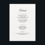 Informações Cartão Clássico Elegante para Detalhes de Casament<br><div class="desc">Cartão clássico e elegante de detalhes de casamento com informações de alojamento,  recepção e site.</div>