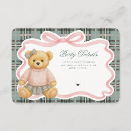 Informações Cartão com Urso de Laço Coquete Rosa e Detalhes em