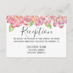 Informações cartão de acomodação de recepção floral Peonies Ro