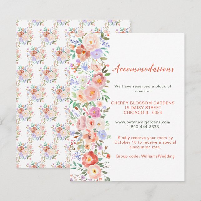 Informações Cartão de acomodações de flores florais de primave (Frente/Verso)