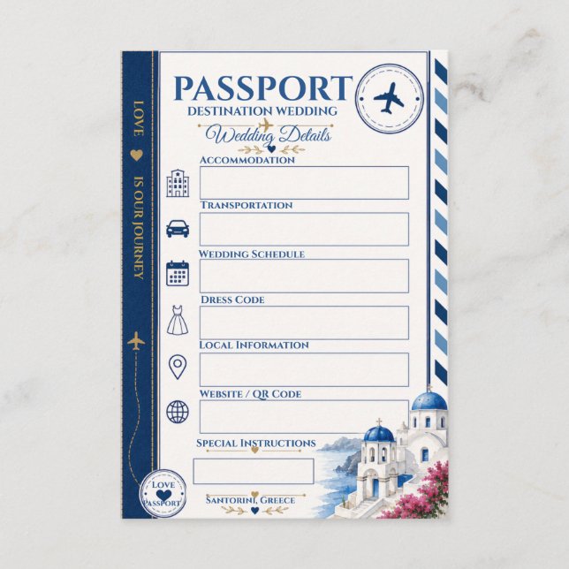 Informações Cartão de Acompanhamento de Casamento Passaporte (Frente)