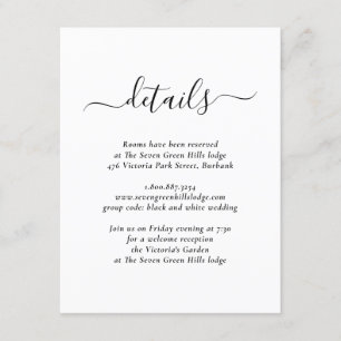 Informações Cartão de Acompanhamento de Casamento Preto e Bran