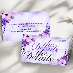 Informações Cartão de Acompanhamento de Site de Casamento Roxo