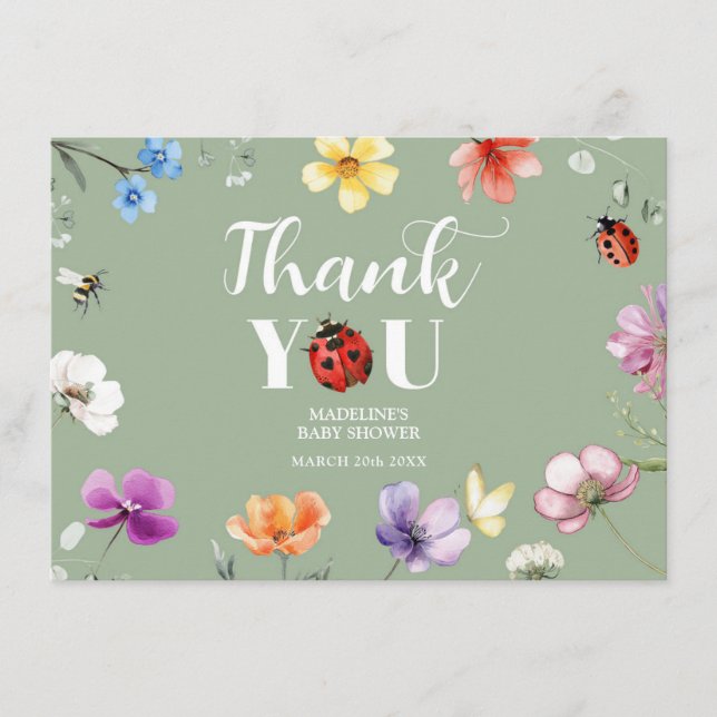 Informações Cartão de Agradecimento para Chá de Bebê Wildflowe (Frente)