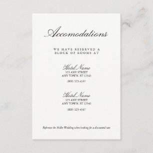 Informações Cartão de Alojamento de Casamento Branco Preto Ele