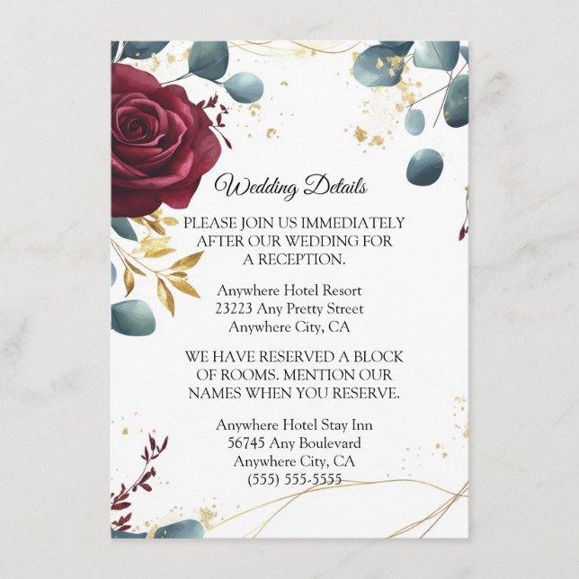 Informações Cartão de Casamento de Primavera de Verão Burgundy (Frente)