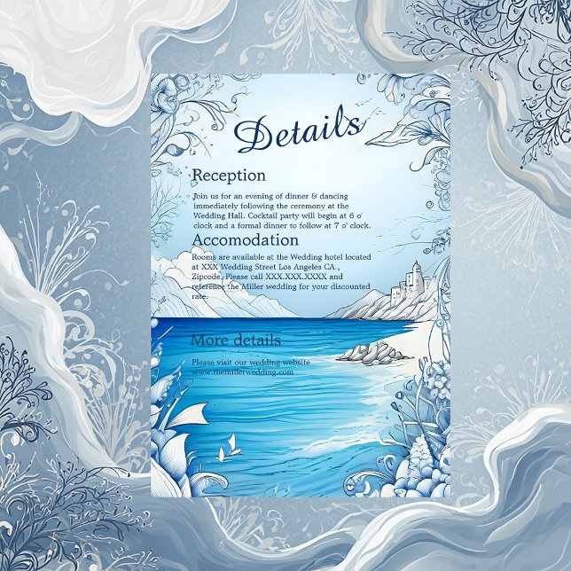 Informações cartão de casamento do vibe da costa azul (Criador carregado)