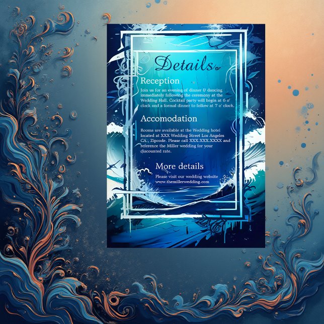 Informações cartão de casamento do vibe da costa azul (Criador carregado)