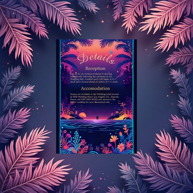 Informações cartão de casamento do vibe da costa azul (Criador carregado)