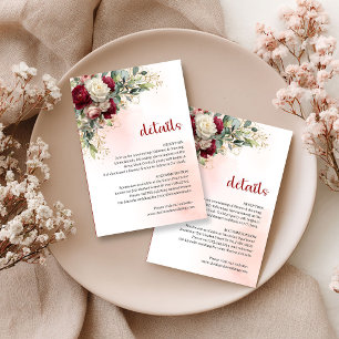 Informações Cartão de casamento floral dourado em burgundy ele
