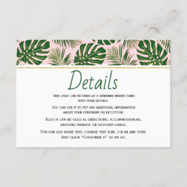 Informações Cartão de casamento rosa das folhas tropicais verd