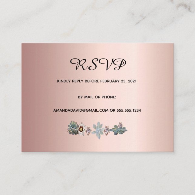 Informações Cartão de casamento RSVP flores suculentas rosa do (Frente)