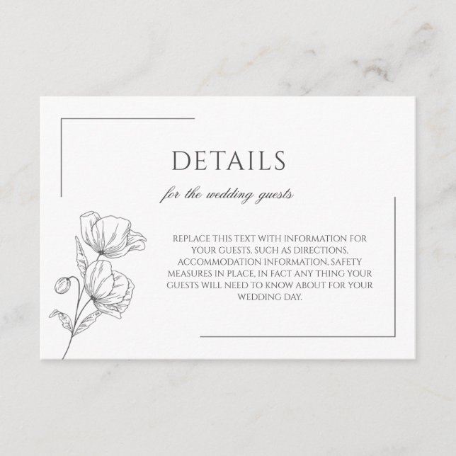 Informações Cartão de cerimônia de núpcias elegante de flor pi (Frente)