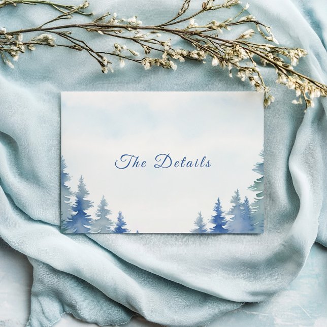Informações Cartão de cerimônia para pinheiros de inverno boni (Pretty winter pine trees wedding enclosure card with evergreen pine tree watercolor)