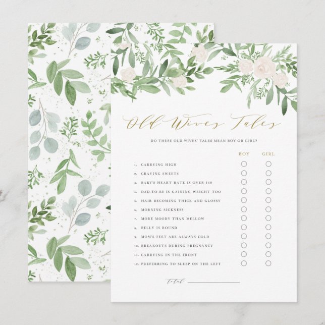 Informações Cartão de Chá de Bebê Conto da Velha Floral Verde (Frente/Verso)