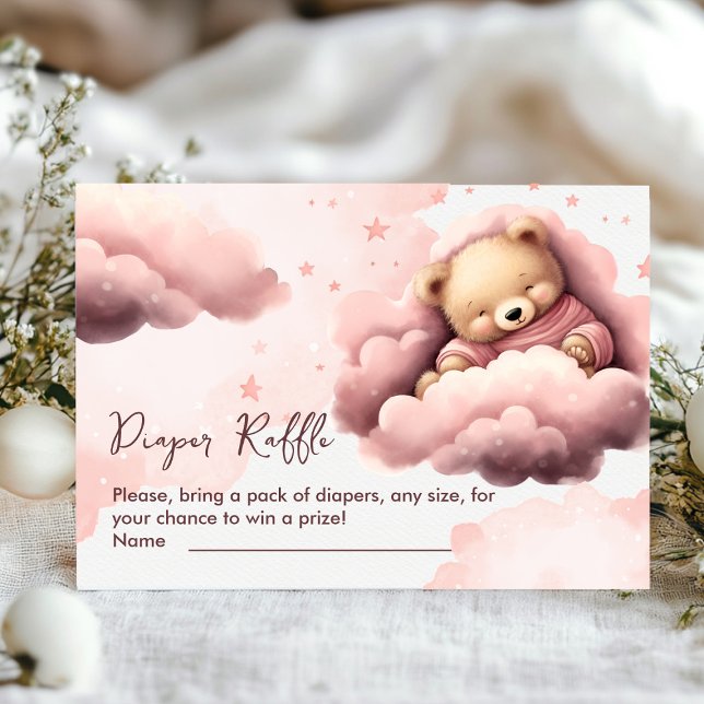 Informações Cartão de chá de fraldas de ursos fofinhos em nuve (Cute sleeping bear in pink clouds baby shower)