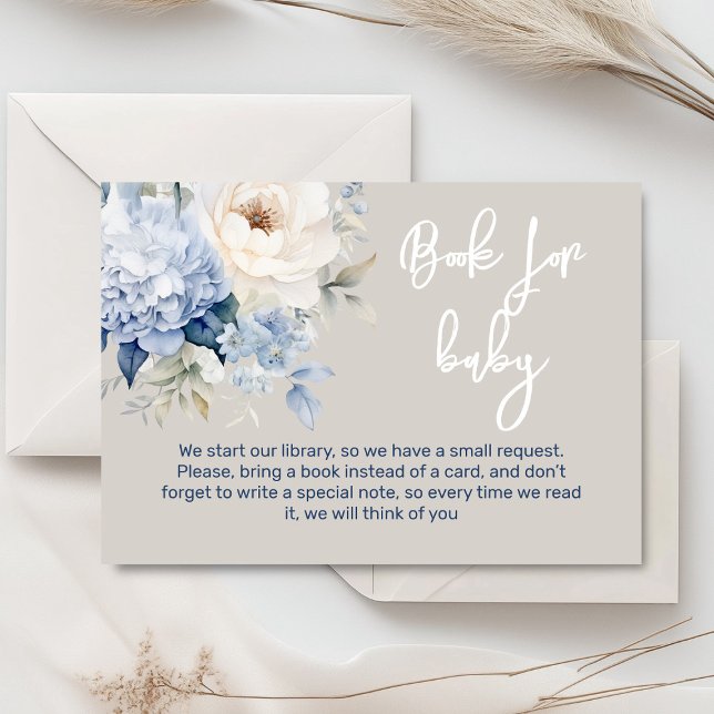 Informações Cartão de chá de fraldas floral azul e branco (Dusty blue and beige watercolor peonies floral baby shower invitation, gender neutral)
