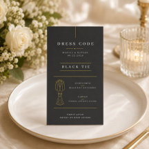 Cartão de Código de Vestimenta de Casamento Preto 
