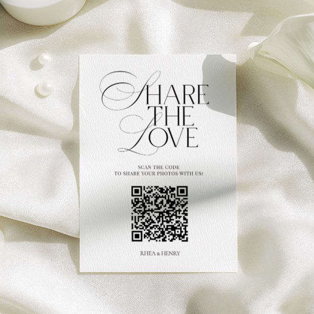 Informações Cartão de Código QR de Casamento Simples Compartil (Simple Share the Love Wedding QR Code Card)