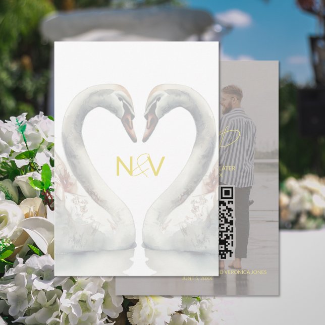 Informações Cartão de Código QR de RSVP de Casamento de Cisne (Swan Wedding RSVP QR Code Card (front and back))