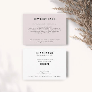 Informações Cartão de Cuidados com Joias Blush Minimalista Mod