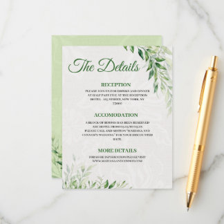 Informações Cartão de detalhe de casamento botânico verde