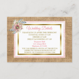 Informações Cartão de Detalhe de Casamento de Flores e Burlap