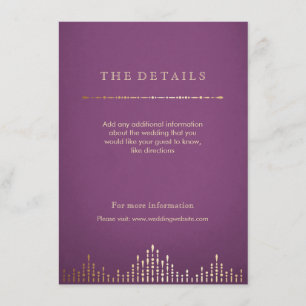 Informações Cartão de detalhe Dourado e roxo do casamento