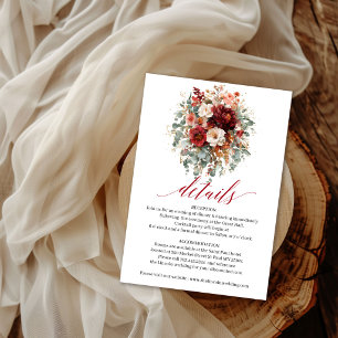 Informações Cartão de Detalhes Boho Borgonha Floral Eucalipto