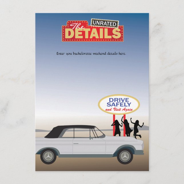 Informações Cartão de Detalhes da Bachelorette de Las Vegas (Frente)