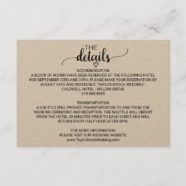 Informações Cartão de Detalhes da Caligrafia Kraft Simples