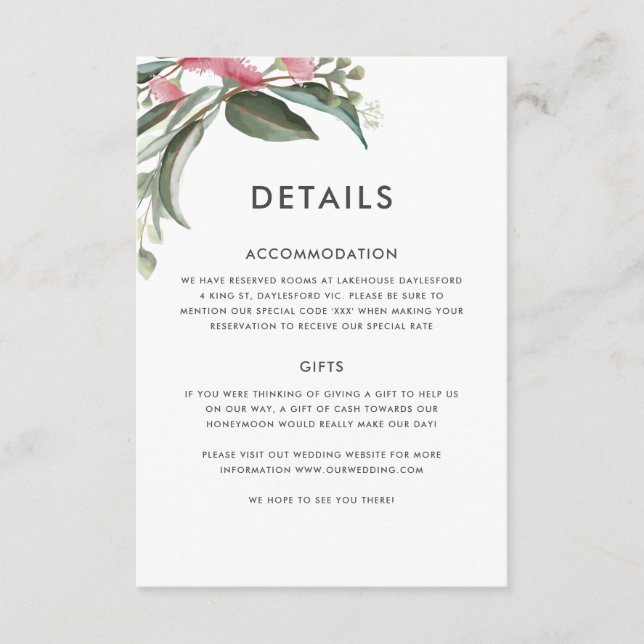 Informações Cartão de Detalhes da Folha de Goma Nativa Austral (Frente)