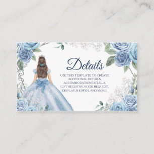 Informações Cartão de Detalhes da Quinceañera Floral Azul Dust