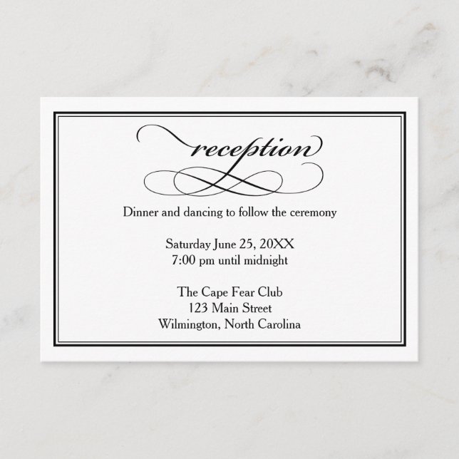 Informações Cartão de Detalhes da Recepção de casamento Preta  (Frente)