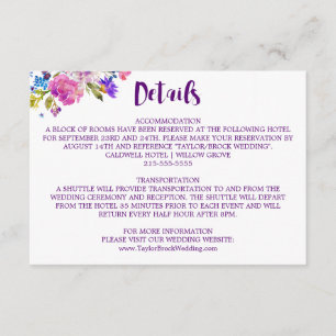 Informações Cartão de Detalhes das Flores de Posse Púrpura, 