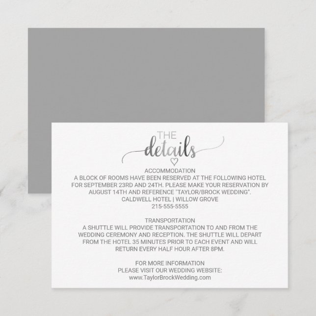 Informações Cartão de Detalhes de Caligrafia Simples em Folha  (Frente/Verso)