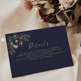 Informações Cartão de Detalhes de Casamento Azul Floral Dourad