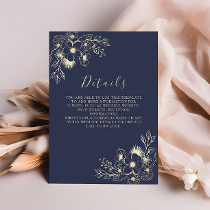 Informações Cartão de Detalhes de Casamento Azul Marinho Elega