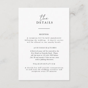 Informações Cartão de Detalhes de Casamento B&W