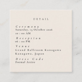 Informações Cartão de Detalhes de Casamento Bege Minimalista