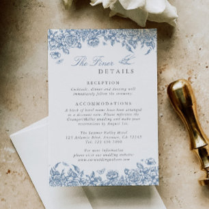 Informações Cartão de Detalhes de Casamento Blue Toile Floral