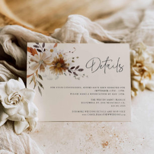 Informações Cartão de Detalhes de Casamento Boêmio Flor Silves