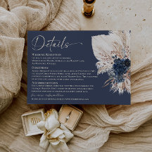 Cartão de Detalhes de Casamento Boho Azul Naval de