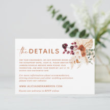 Cartão de Detalhes de Casamento Boho Pampas Laranj