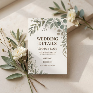 Informações Cartão de Detalhes de Casamento Botânico em Verde